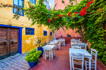 Scenic picturesque streets of Chania venetian town. Chania, Creete, Greece