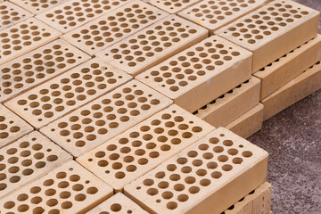 Coffee colored hollow brick construction warehouse close up top view