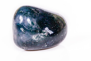 Macro mineral stone Agate mossy (India) on a white background