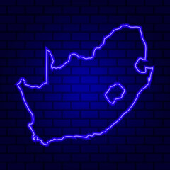 South Africa glowing neon sign on brick wall background