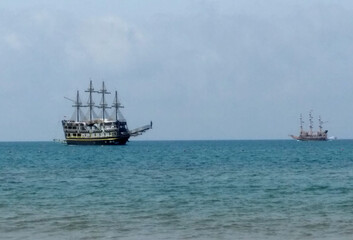 ship at sea against blue sky