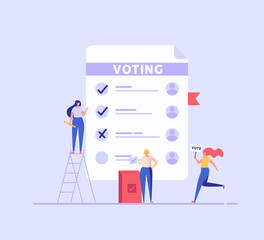 Online Voting and Election Campaign. People Voting with Vote Box and Calling for Vote. Concept of Election Day, Making Choice, Balloting Paper, Democracy. Vector illustration for UI, mobile app