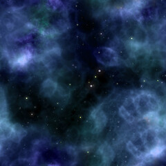 Blue nebula. Space clouds of dust and gas. Starry sky. Seamless texture or background.