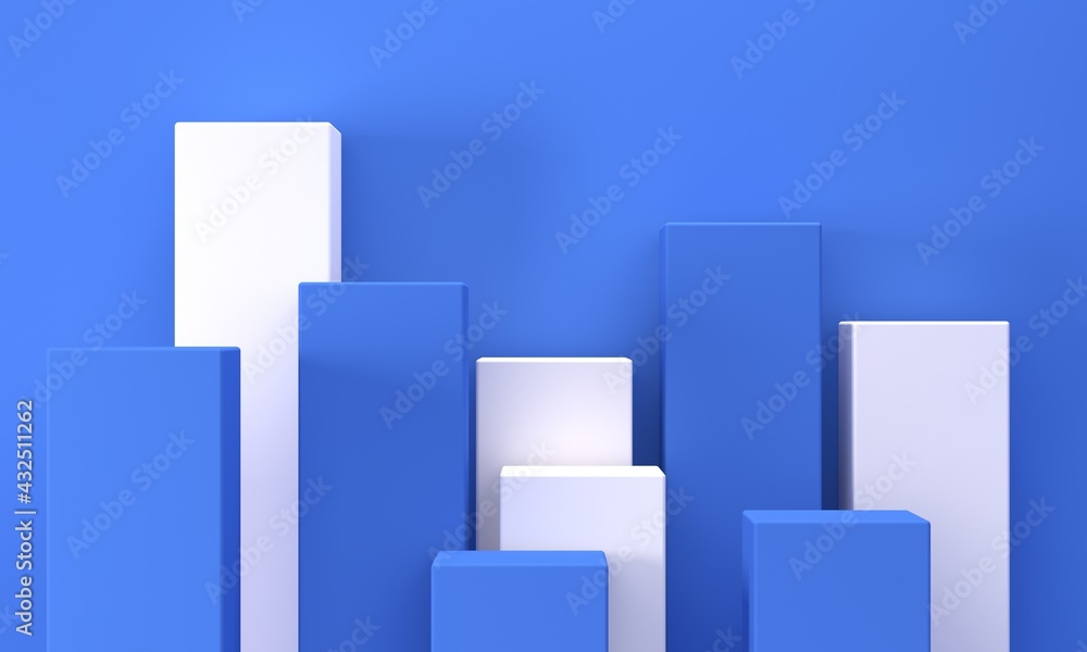 Poster abstract blue background with white rectangles podiums for cosmetics. backdrop design for product pr