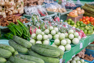 Seasonal vegetables sold in fresh markets in northern Thailand.