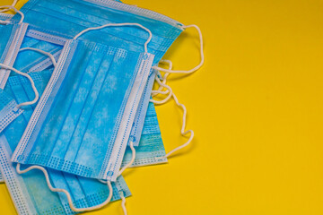 Close up and detail of medical hygienic mask, face protective surgical masks isolated.