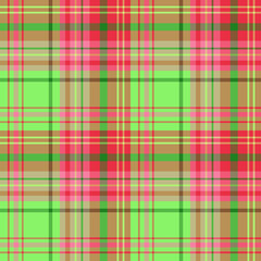 Seamless pattern in bright green, pink and red colors for plaid, fabric, textile, clothes, tablecloth and other things. Vector image.
