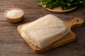Thai died Rice Vermicelli on wood board,Uncooked