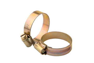 Gold color Metal, steel clamps isolated on white background.with clipping path