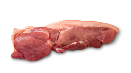 Raw Pork hip with Belly skin isolated on white background with clipping path.