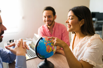 Excited couple deciding where to go next