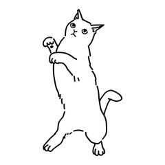 踊っている可愛い猫の線画イラスト