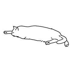 猫の線画全身イラスト　眠っている猫