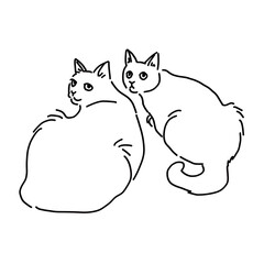 並んで座っている二匹の猫の全身イラスト	
