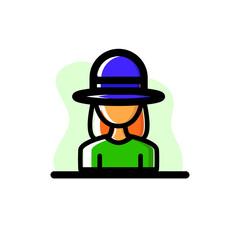 Woman With Hat Conceptual Vector Icon Illustration Design