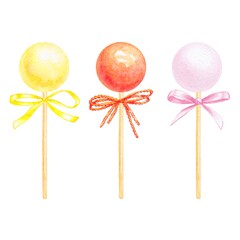 Watercolor cake pops isolated on white background.