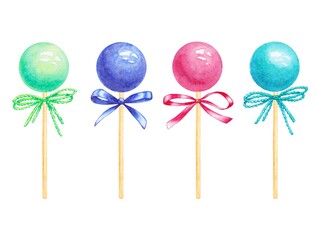 Watercolor cake pops isolated on white background.
