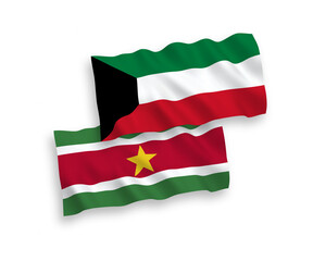 Naklejka premium Flags of Republic of Suriname and Kuwait on a white background