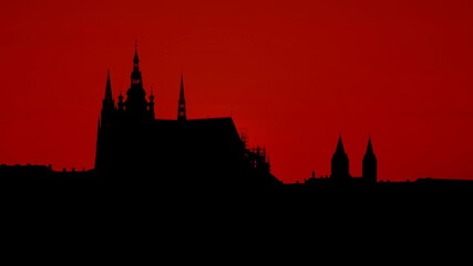 Prague. St. Vitus Cathedral silhouette during sunset