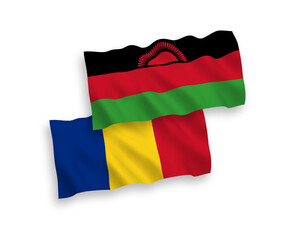 Flags of Romania and Malawi on a white background