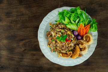 Jackfruit Curry Paste Stir Fried with Crispy Garlic Served Crispy Pork