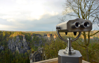 Saxon Switzerland landscape in Germany outlook with binocular viewer