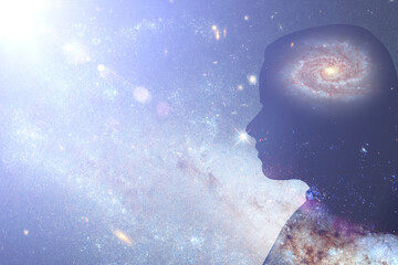 genius brain, science, intelligence and education concept, smart head silhouette profile with space...