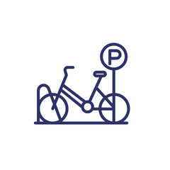 Bicycle parking line icon with a bike