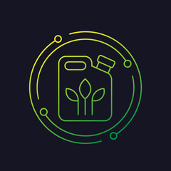biofuel line icon with canister and plant, vector