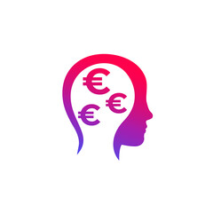 money thinking icon with head and euro