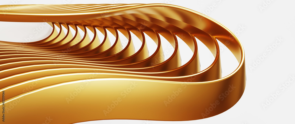 Poster abstract architecture background. gold and white circular building. 3d rendering
