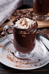 Beautiful glass cup with hot chocolate