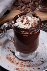 Beautiful glass cup with hot chocolate