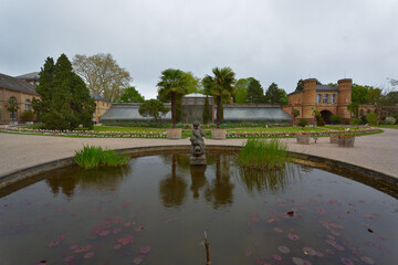 Fototapeta premium Karlsruhe, Germany: Orangery building at botanical gardens, castle grounds, Karlsruhe, Baden-Wuerttemberg, Germany