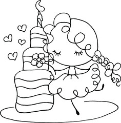 vector cartoon Happy birthday girl with birthday cake