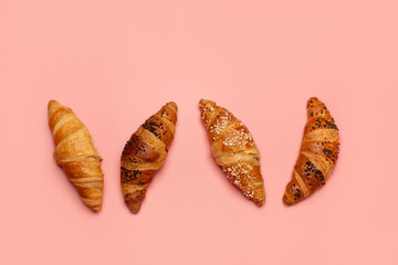 Four fresh croissants with different filling