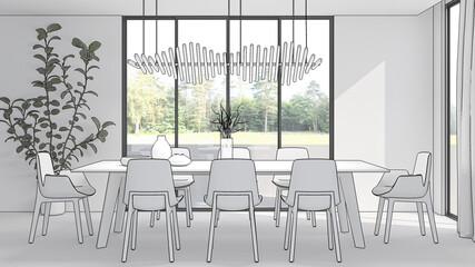 Illustration 3D rendering large luxury modern bright interiors Living room mockup computer digitally generated image