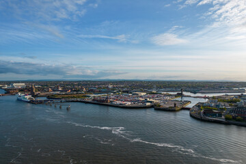 Fototapeta na wymiar An aerial view of the Stena Line ferry located at 12 Quays Terminal in Birkenhead