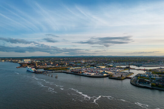 An aerial view of the Stena Line ferry located at 12 Quays Terminal in Birkenhead