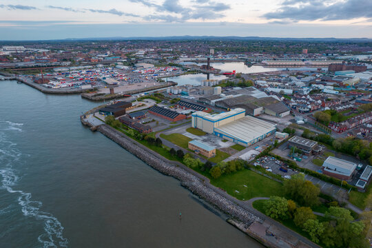 An aerial view of the Stena Line ferry located at 12 Quays Terminal in Birkenhead