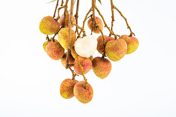 A bunch of fresh lychees on white background