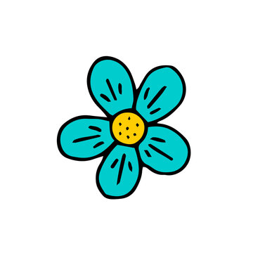 Blue flower on a white background. Plant. Flowering. Vector. Doodle. Hand-drawn illustration.