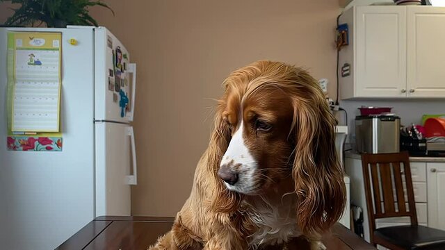 Slow-motion portrait of cute cocker spaniel dog pet