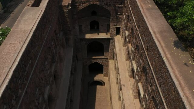 An aerial shot of Agrasen Ki Baoli at New Delhi in India
