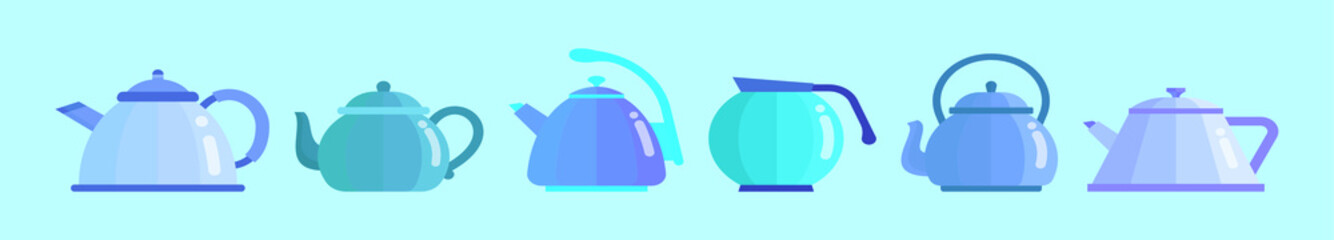 set of cute tea pot collection cartoon icon design template with various models. vector illustration isolated on blue background