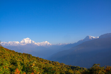 Sunrise on Poonhill beautiful mountain view of the Annapurna range.