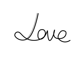 Love word by hand writing isolated on white background.