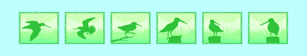 set of snipe cartoon icon design template with various models. vector illustration isolated on blue background