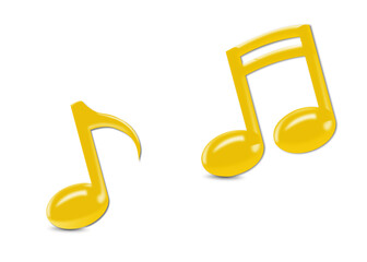 3d illustration of shiny golden melody sign or logo isolated on white background as vector. Sixteenth note and eighth note song.