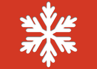 Single white snowflake isolated on red background as a vector illustration. Christmas concepts.